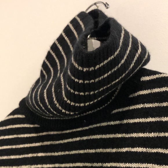AllSaints Marty Black and White Striped Roll Neck Jumper - Picture 5 of 9